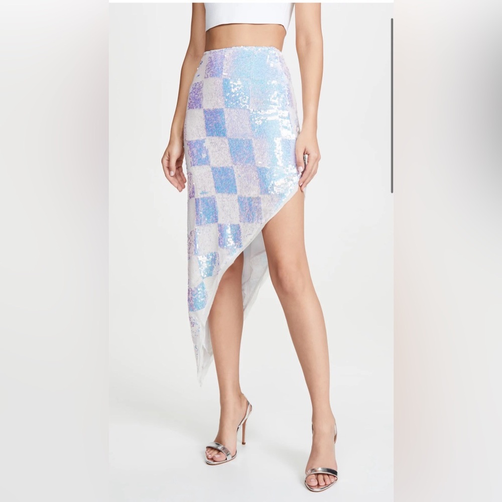 Retrofete Blue and White Asymmetrical Sequin Skirt